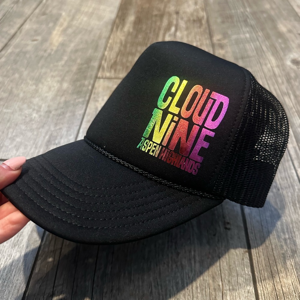 Cloud9 Black and Rainbow Trucker Hat Aspen Co